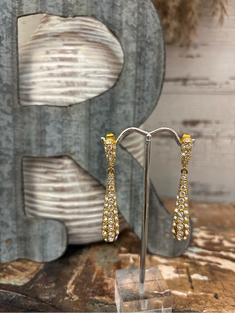 Roman Vintage Signed Roman Gold Pave 1980’s Earrings